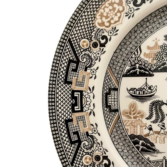 Royal Stafford Black Gold Asian Garden Willow Pagoda Dinner Plates Set of 4 New - Picture 10 of 16